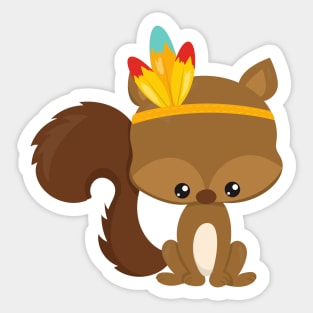 Thanksgiving Squirrel, Brown Squirrel, Feathers Sticker